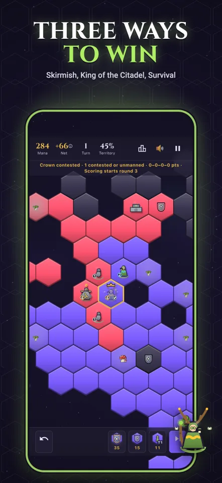 Three ways to win — Skirmish, King of the Citadel, Survival