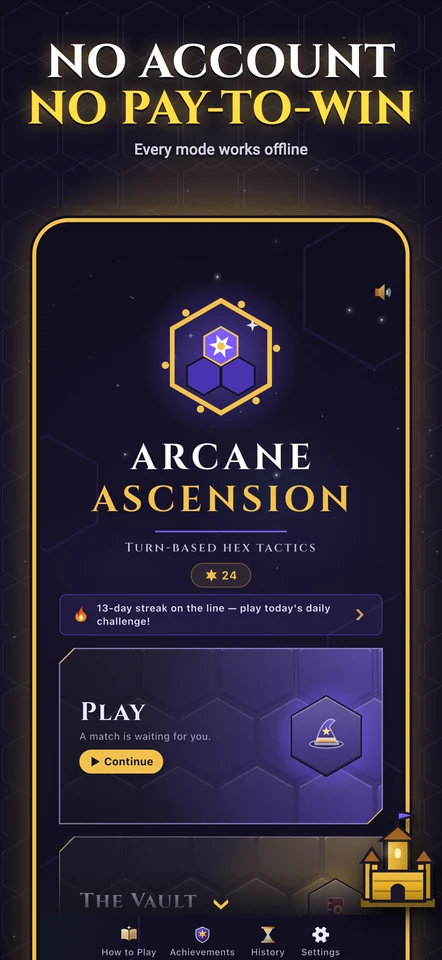 No account, no pay-to-win — the main menu